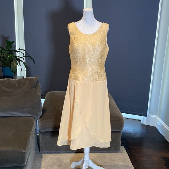 Women’s Tea Length Chiffon & Lace Dress with Matching Chiffon Jacket Size 12 - Picture 8 of 13